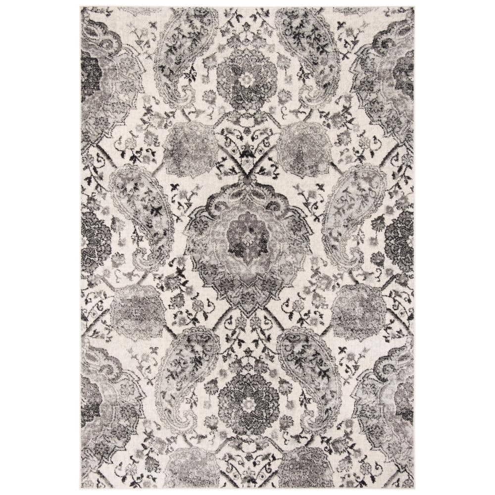 Cream and Silver Rectangular Synthetic Easy Care Area Rug
