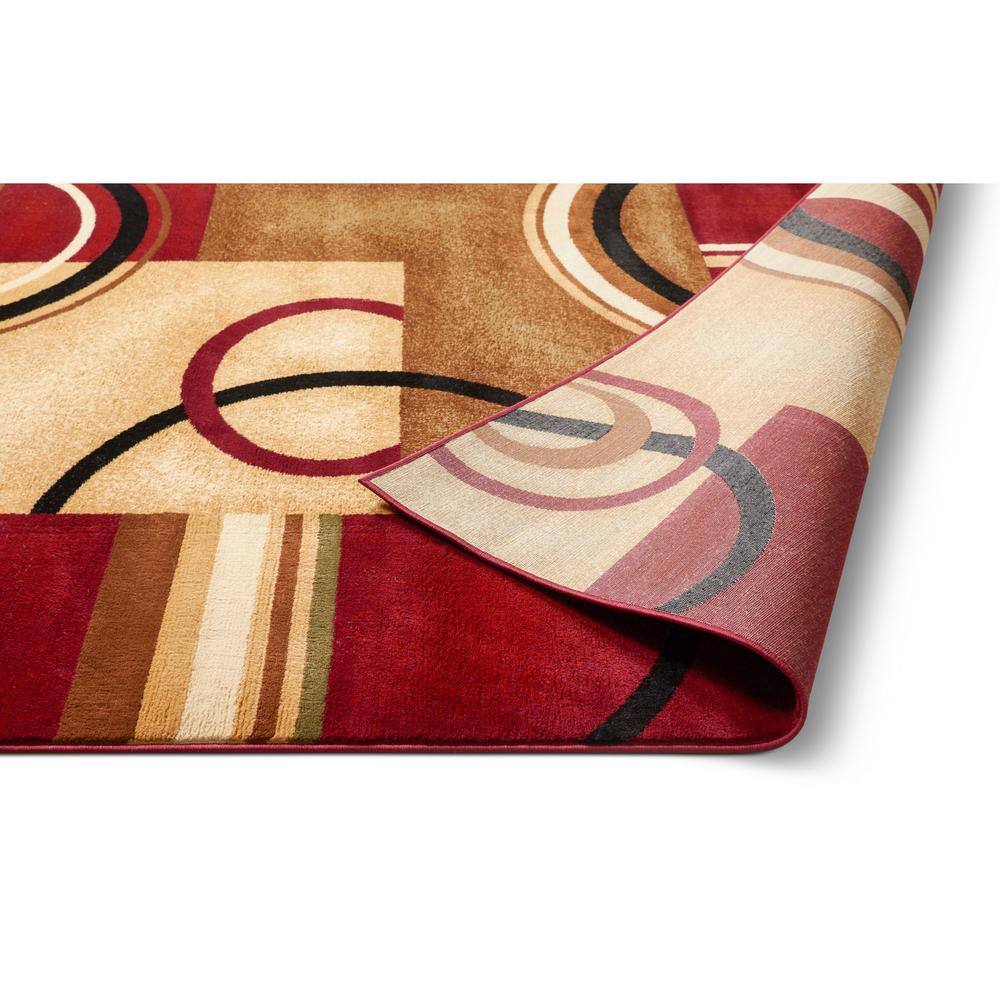 Red and Beige Geometric Synthetic Area Rug 3'11" x 5'3"