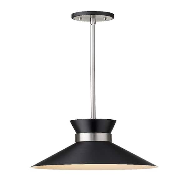 Unbranded 1-Light Matte Black and Brushed Nickel Pendant with Matte Black Metal Shade