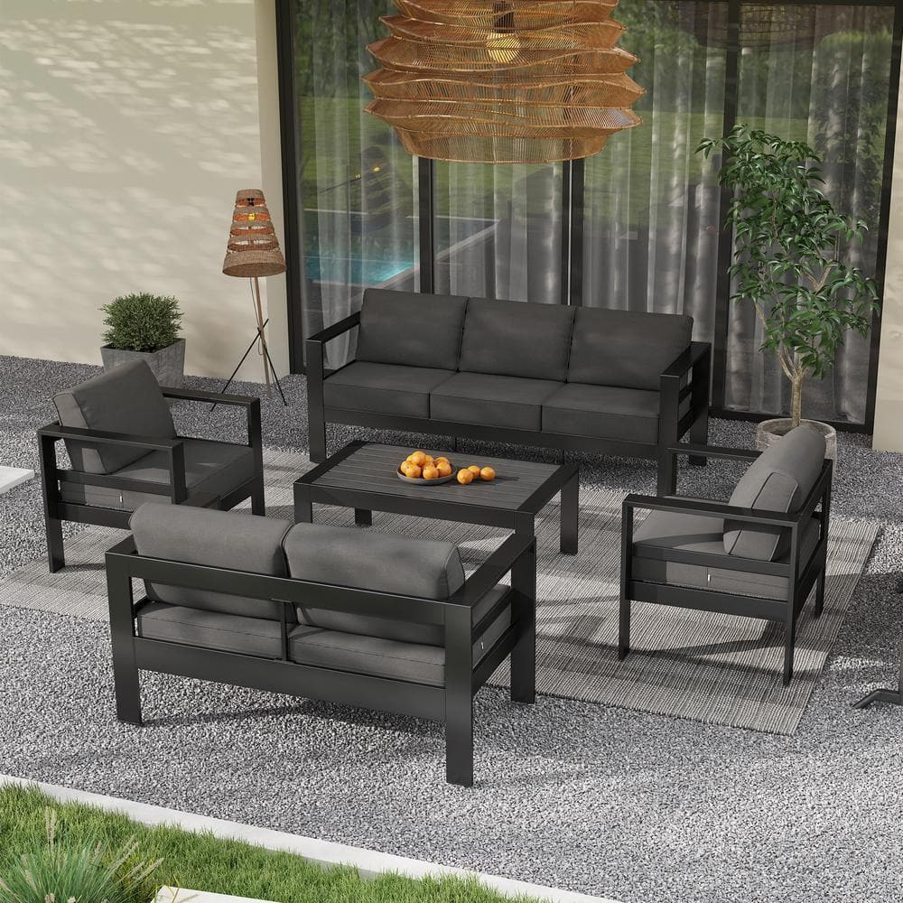 5-Piece Outdoor Aluminum Patio Conversation Set with Grey Cushions price history on PriceWatchPro