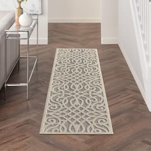 Palamos Gray 2 ft. x 10 ft. Kitchen Runner Geometric Contemporary Indoor/Outdoor Patio Area Rug