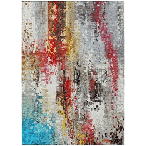 Chantille Machine Washable Indoor/Outdoor Abstract ACN2254 Silver 8 ft. x 10 ft. Area Rug