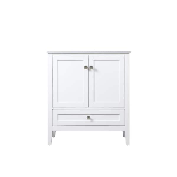 30 in. W x 19 in. D x 34 in. H Bath Vanity in White with Calacatta White Engineered Marble Top