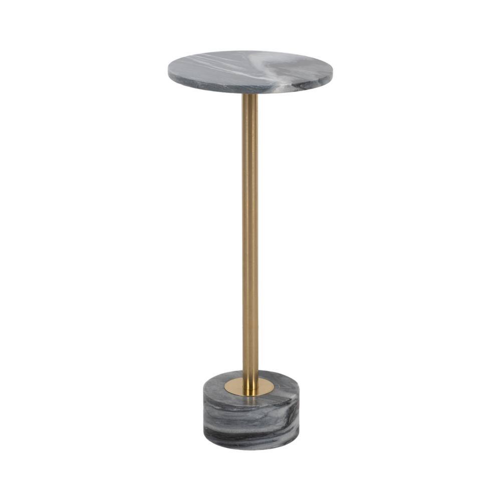 10 in. White/Gold Circle Marble Accent Table - thumbnail 4