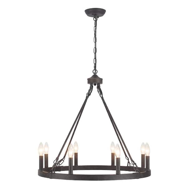 ZJVAIVE 8-Light Antique Black Circle Candle Design Linear Chandelier Lighting Wagon Wheel Chandelier for Kitchen Island