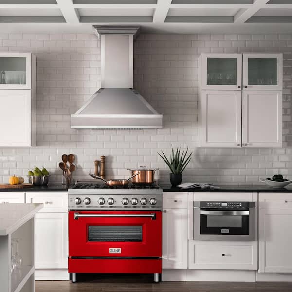 36 in. 6 Burner Dual Fuel Range with Red Matte Door in Stainless Steel