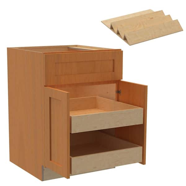Home Decorators Collection Newport 24 in. W x 24 in. D x 34.5 in. H Assembled Plywood Base Kitchen Cabinet in Cinnamon with 2ROT Spice Soft Close