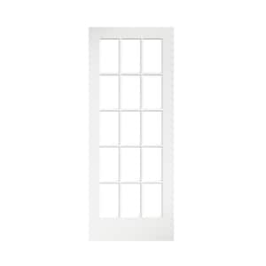 30 in. x 80 in. Clear Glass 15-Lite True Divided White Finished Solid French Interior Door Slab