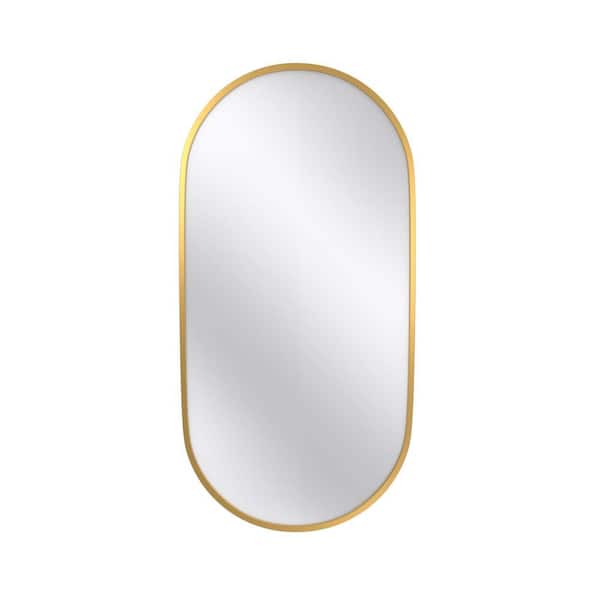 Unbranded Modern 36 in. W x 18 in. H Oval Framed Wall Bathroom Vanity Mirror in Gold, Pre-Set Hooks for Hang, Bedroom