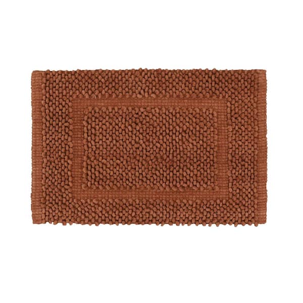 Jean Pierre NEW YORK Sophie Border Orange 17 in. x 24 in. Cotton Textured Bath Mat