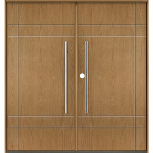 SUMMIT Modern Faux Pivot 72 in. x 80 in. Right-Active/Inswing Bourbon Stain Double Fiberglass Prehung Front Door