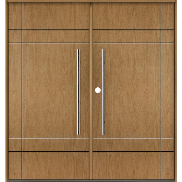 Krosswood Doors SUMMIT Modern Faux Pivot 72 in. x 80 in. Right-Active/Inswing Bourbon Stain Double Fiberglass Prehung Front Door