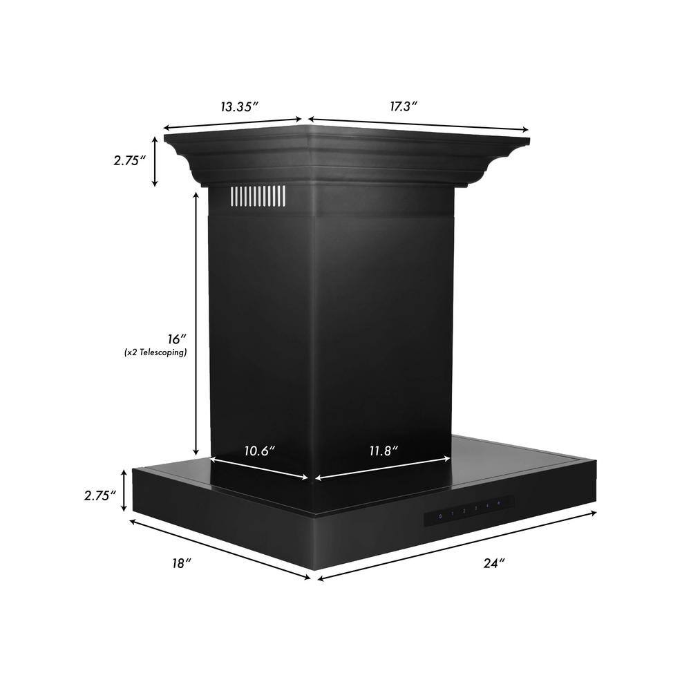 24 Inch Black Stainless Steel Convertible Wall Mount Range Hood