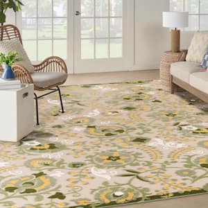 Aloha Ivory Green 12 ft. x 15 ft. Floral Contemporary Indoor/Outdoor Area Rug