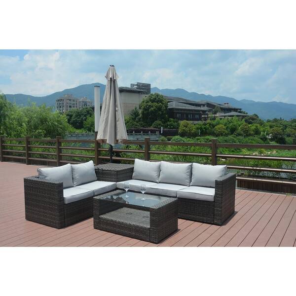 DIRECT WICKER Vanellope 4-Piece Wicker Patio Conversation Set with Grey Cushions