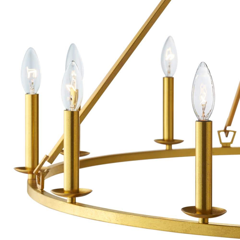 Gold 12-Light Wagon Wheel Candle Chandelier