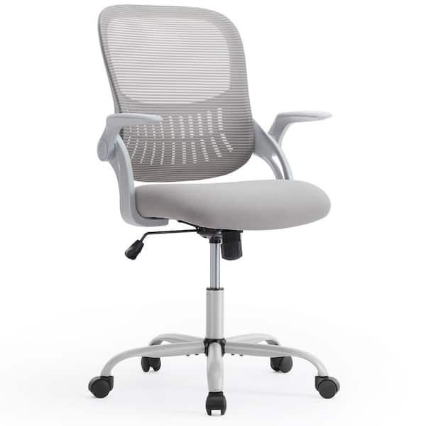 FIRNEWST Mesh Back Ergonomic Computer Office Chair 360° Wheels in Grey with Lumbar Support and Comfy Flip-up Arms