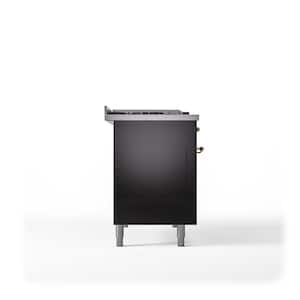 Nostalgie II 48 in. 5 Burner+Frenchtop+Griddle Freestanding Double Oven Dual Fuel Range in Glossy Black with Brass
