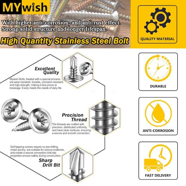 Shopcorp #8 X 1-1/4" Stainless Steel Truss Head Sheet Metal Screws - Phillips Drive, Self-Tapping (Pack Of 50) - View #10