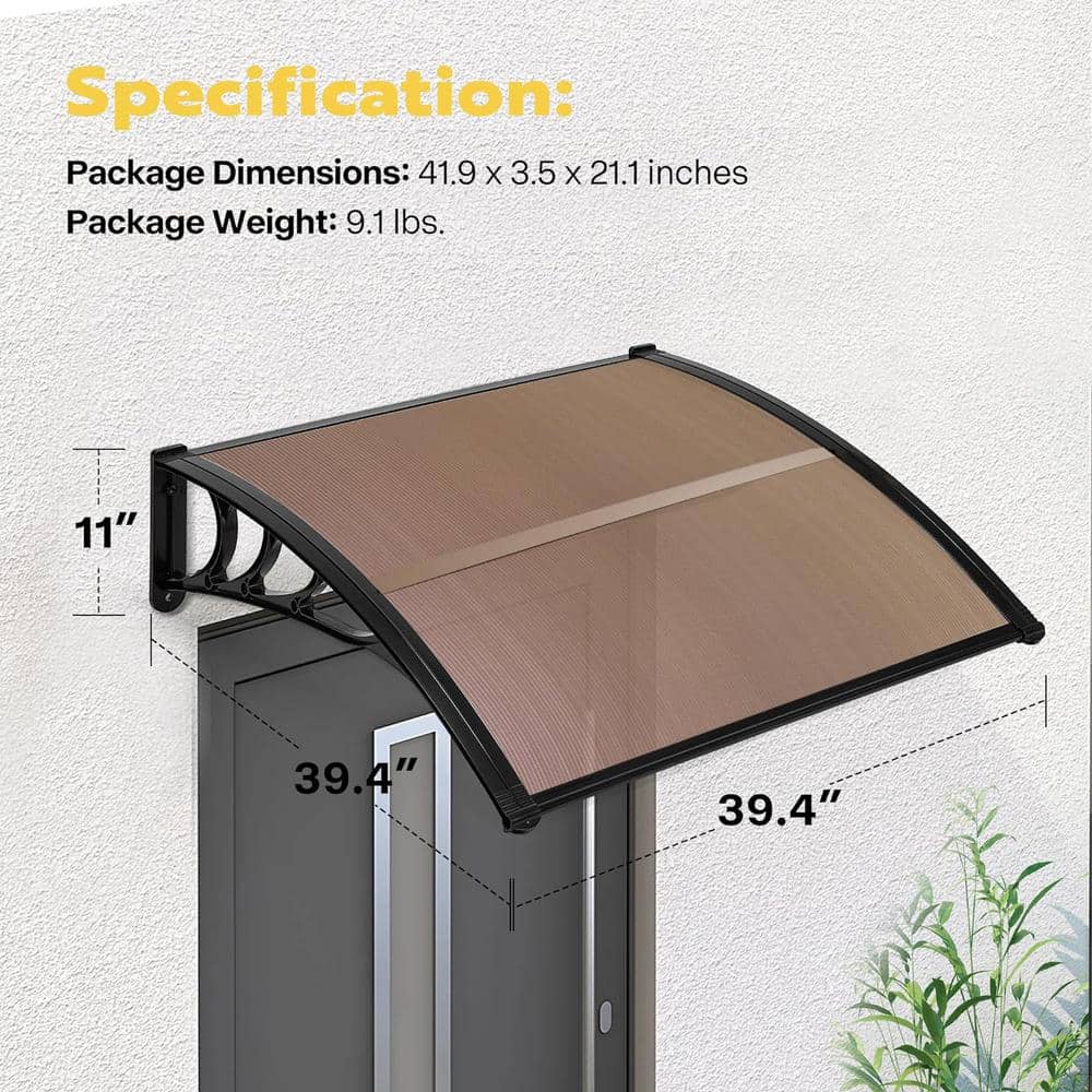 40'' Black Aluminum and Polycarbonate Door/Window Awning