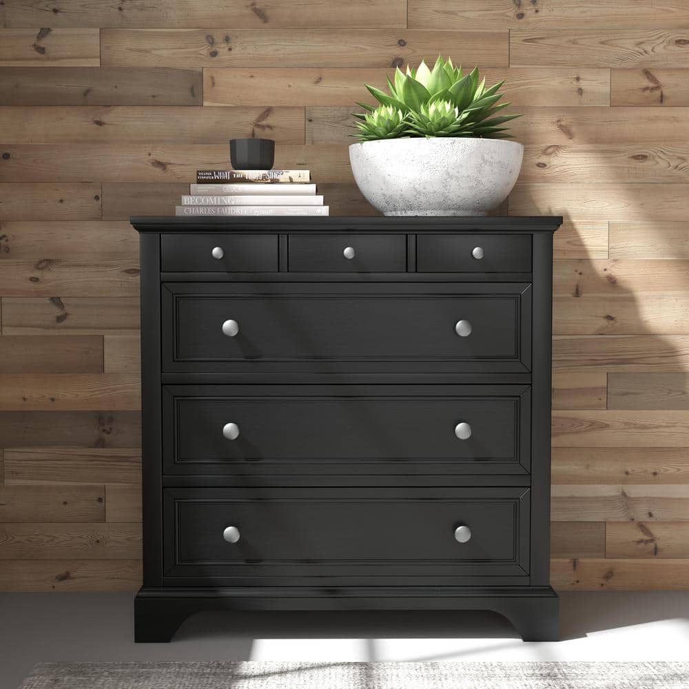 Black Hardwood and Engineered Wood Chest with Felt Lined Drawer