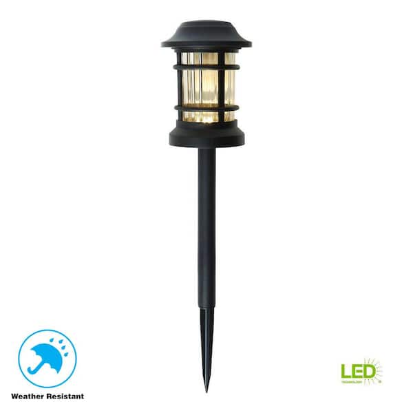Hampton Bay Low-Voltage Black Outdoor Integrated LED Landscape Path Light with Ribbed Glass Lens