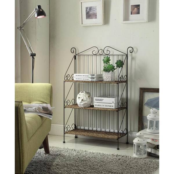 4D Concepts 37 in. Corn Husk Weave/Metal Metal 3-shelf Etagere Bookcase with Open Back