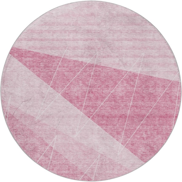 Dream Shag Premium Machine Washable Abstract ADS706 Pink 8 ft. x 8 ft. Round Rug