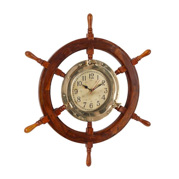 Vintage Nautical Style Wood Ship Wheel Wall Clock -  Canada