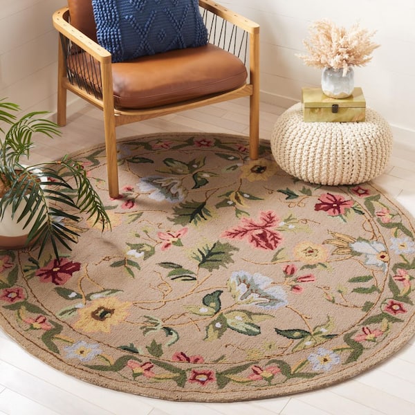 Chelsea 6 ft. x 9 ft. Oval Beige Gradient Border Floral Area Rug