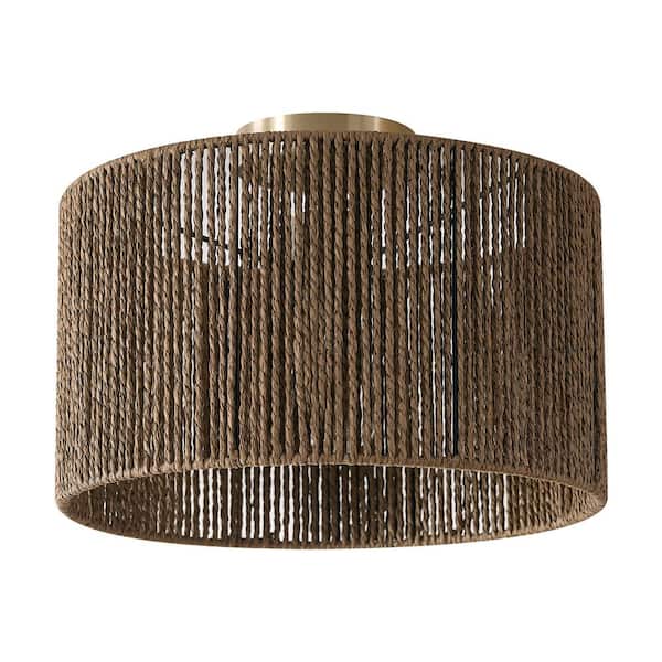 Globe Electric 14 in. 1-Light Matte Brass Semi-Flush Mount Ceiling Light with Paper Twine Shade