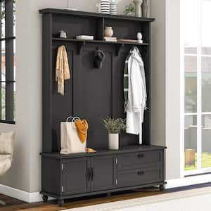 Black Freestanding Hall Tree with Mudroom Bench, 2-Drawers, Cabinet and Hooks