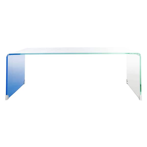 SAFAVIEH Crysta 48 in. Clear/Blue Large Rectangle Glass Coffee Table
