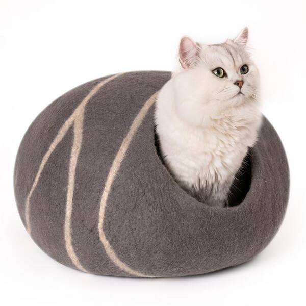 MEOWFIA Cat Bed for Large Cats - Wool Cat Cave Bed - Black Aqua