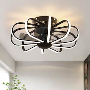 22.83 in. Indoor Black Modern Minimalist Silicone Lampshade LED Ceiling Fan with Light