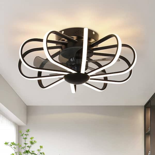 GoYeel 22.83 in. Indoor Black Modern Minimalist Silicone Lampshade LED Ceiling Fan with Light