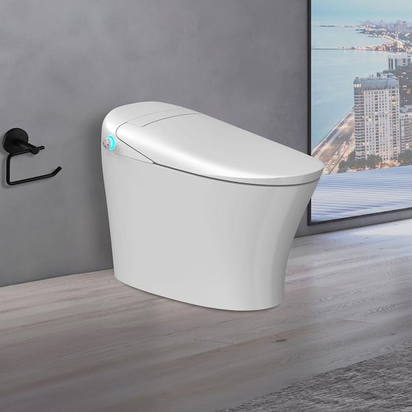 Elongated Smart Bidet Toilet Dual Flush 0.8/1.0 GPF in White w/ Foot Touch Flush, UV Hygiene, Heated Seat, Warm Dryer