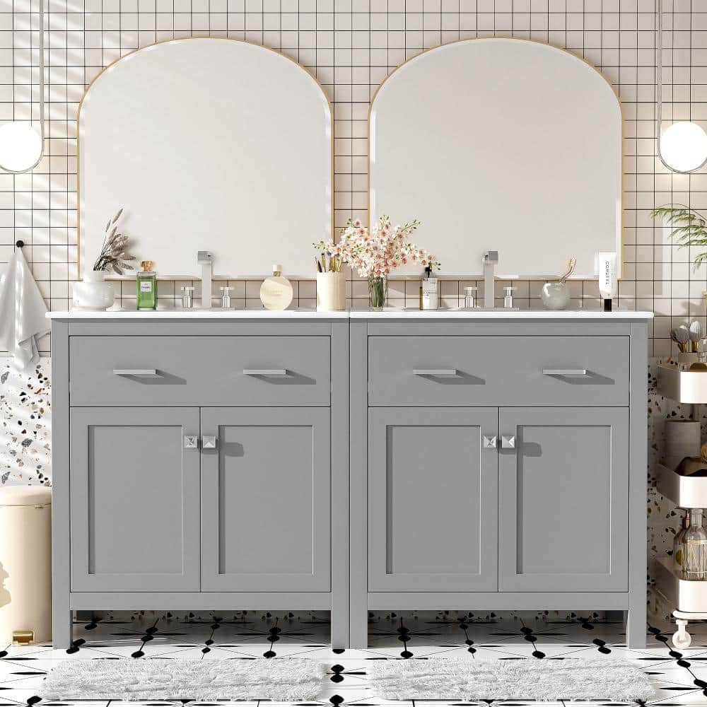 60 in. W x 18.3 in. D x 33.6 in. H Gray Bathroom Vanity Set with 4 Doors, Flip Drawers and Soft Close Doors price history on PriceWatchPro