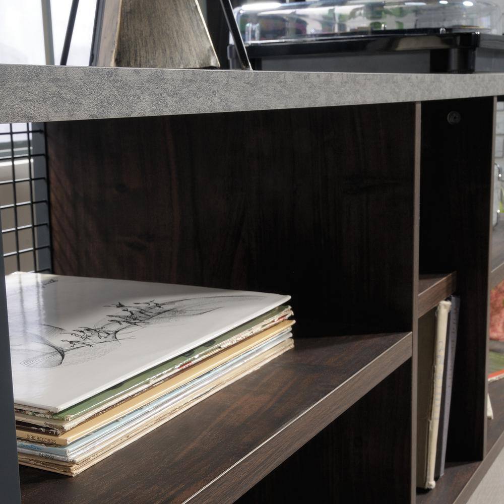 Gray and Walnut Industrial TV Stand with Cabinet for 60" TVs