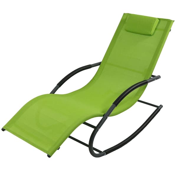 Sunnydaze Green Rocking Wave Sling Outdoor Lounge Chair with Pillow