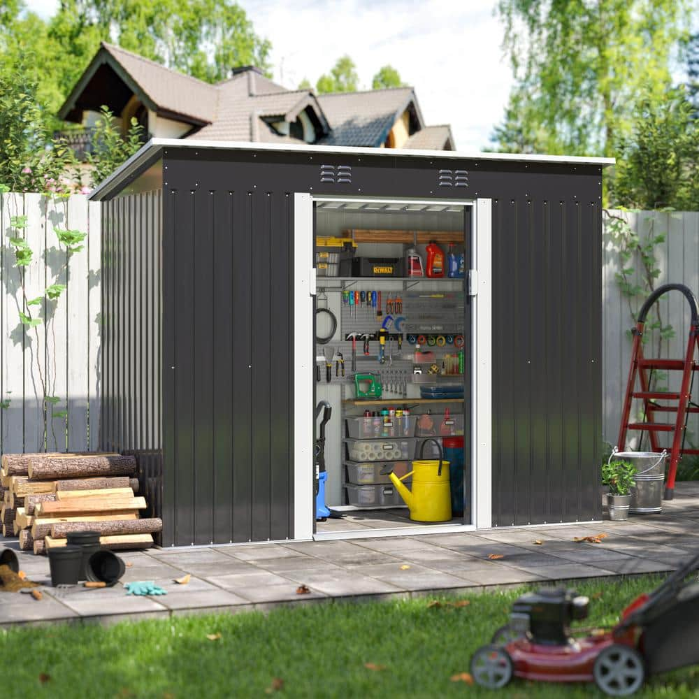 9.1 ft. W x 4.3 ft. D Outdoor Storage Shed, Metal Garden Tool Sheds with Sliding Door and Vents, Grey(39.13 sq. ft.) -  JAXPETY, HG61R1312-T01