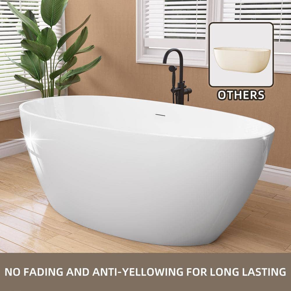 Gloss White 59'' Freestanding Acrylic Soaking Bathtub