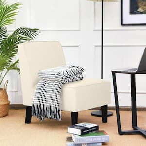 Modern Beige Armless Accent Chair Fabric Single Sofa with Rubber Wood Legs