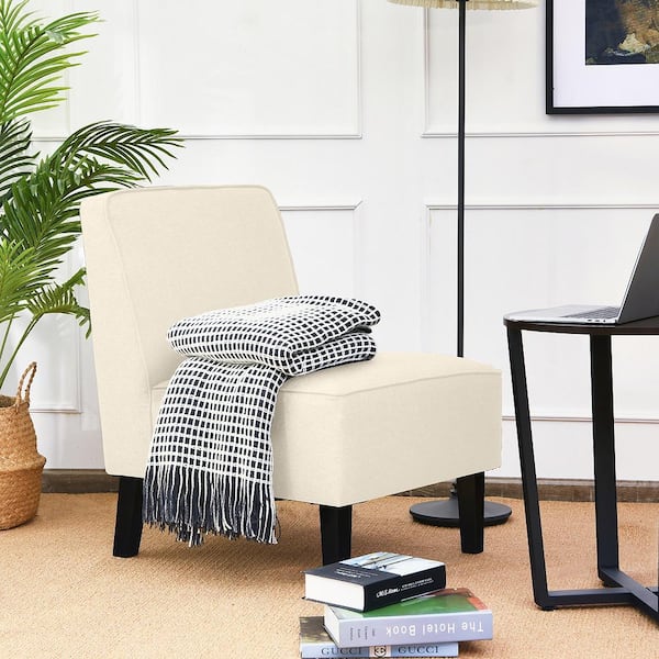 Costway Modern Beige Armless Accent Chair Fabric Single Sofa with Rubber Wood Legs
