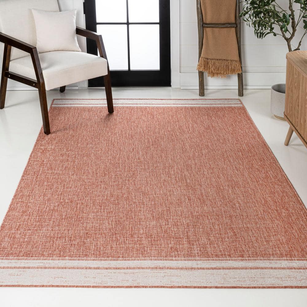 Alda Salmon and Cream 8' x 10' Synthetic Indoor/Outdoor Area Rug