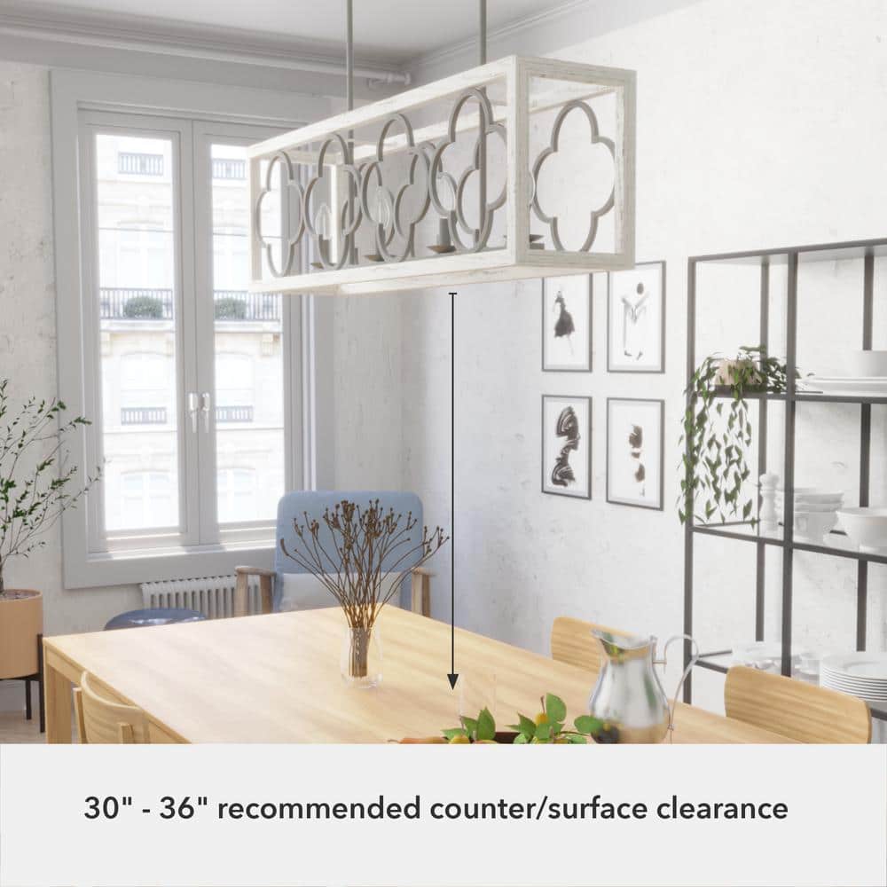 White Painted Concrete 4-Light Linear Chandelier