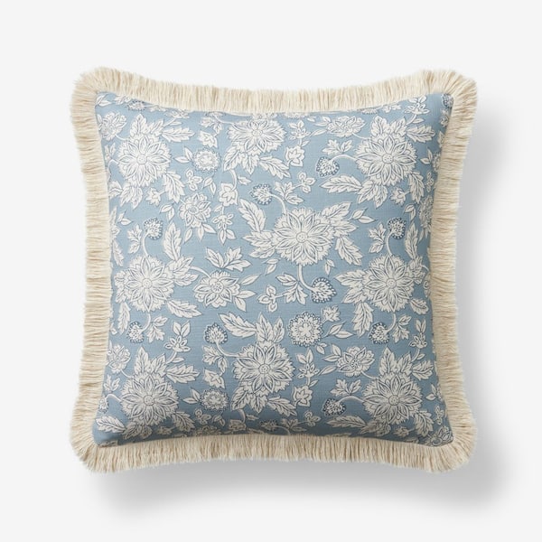 The Company Store Company Cotton Printed Light Blue Multi 20 in. X 20 in. Throw Pillow Cover