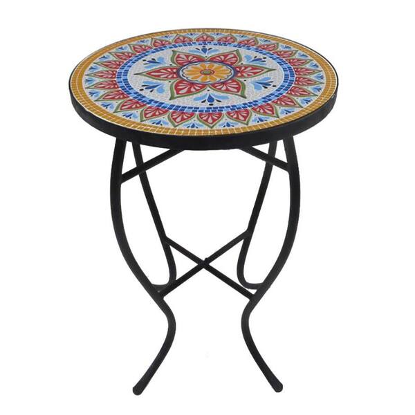 SAINT BIRCH Lori 14 in. Multi-Colored 21 in. Round Tile End Table ...