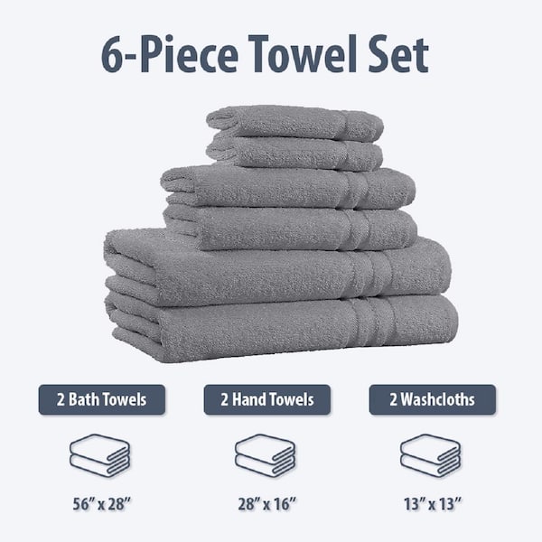 6-Piece Egyptian Cotton Towel Set Grey And Others Oversized Extra-Heavy Soft 