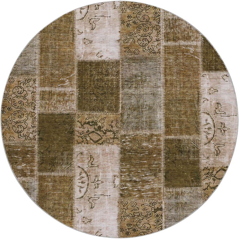 Dream Shag Premium Machine Washable Abstract ADS631 Brown 8 ft. x 8 ft. Round Rug price history on PriceWatchPro